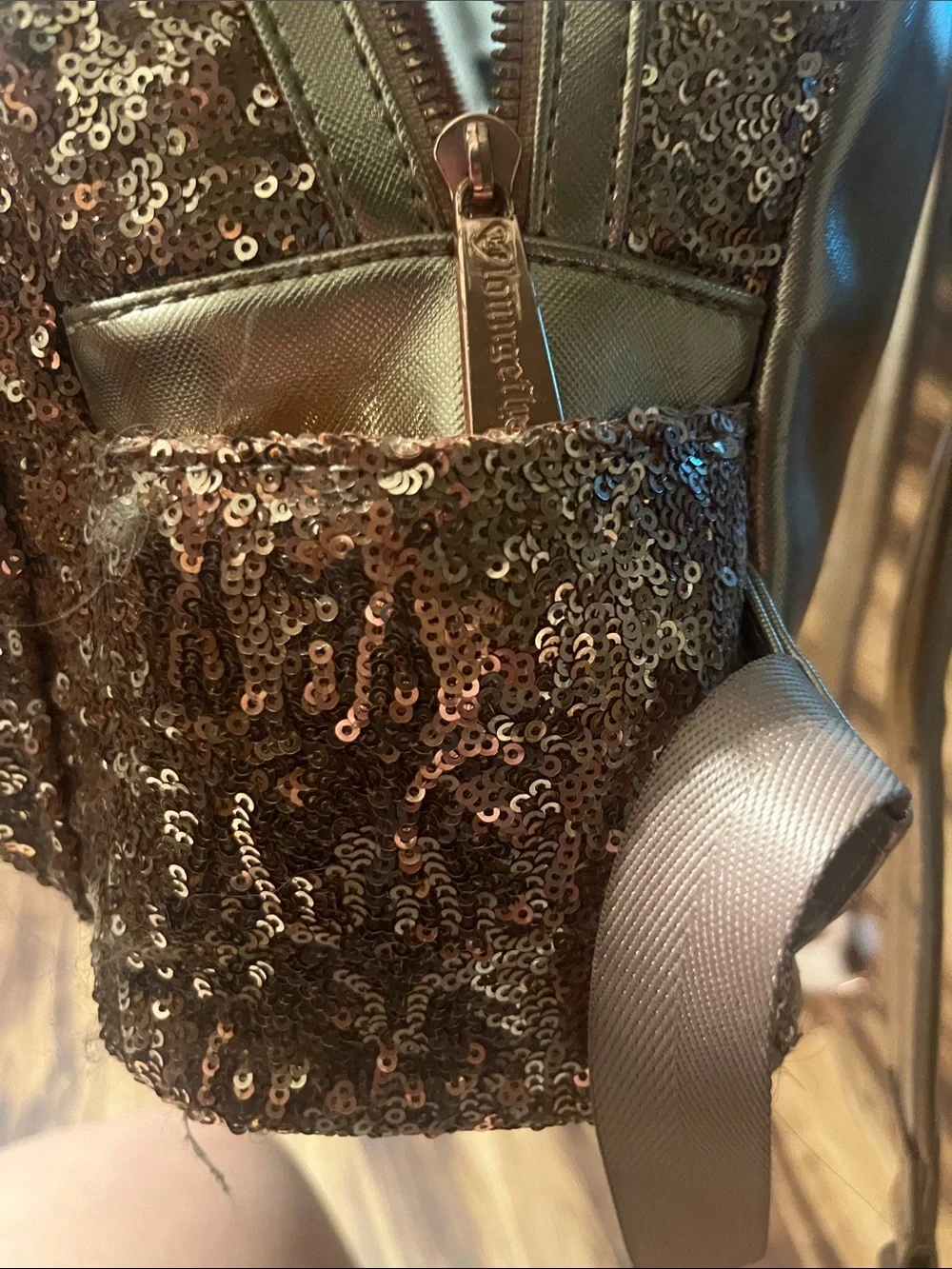 Loungefly Rose Gold Sequin Mini Backpack with Metallic Bow